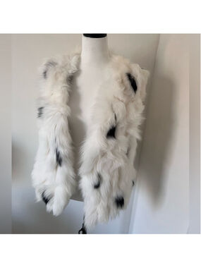 Real Fox Fur White Dalmatian Print / Spotted Vest | Size S–M